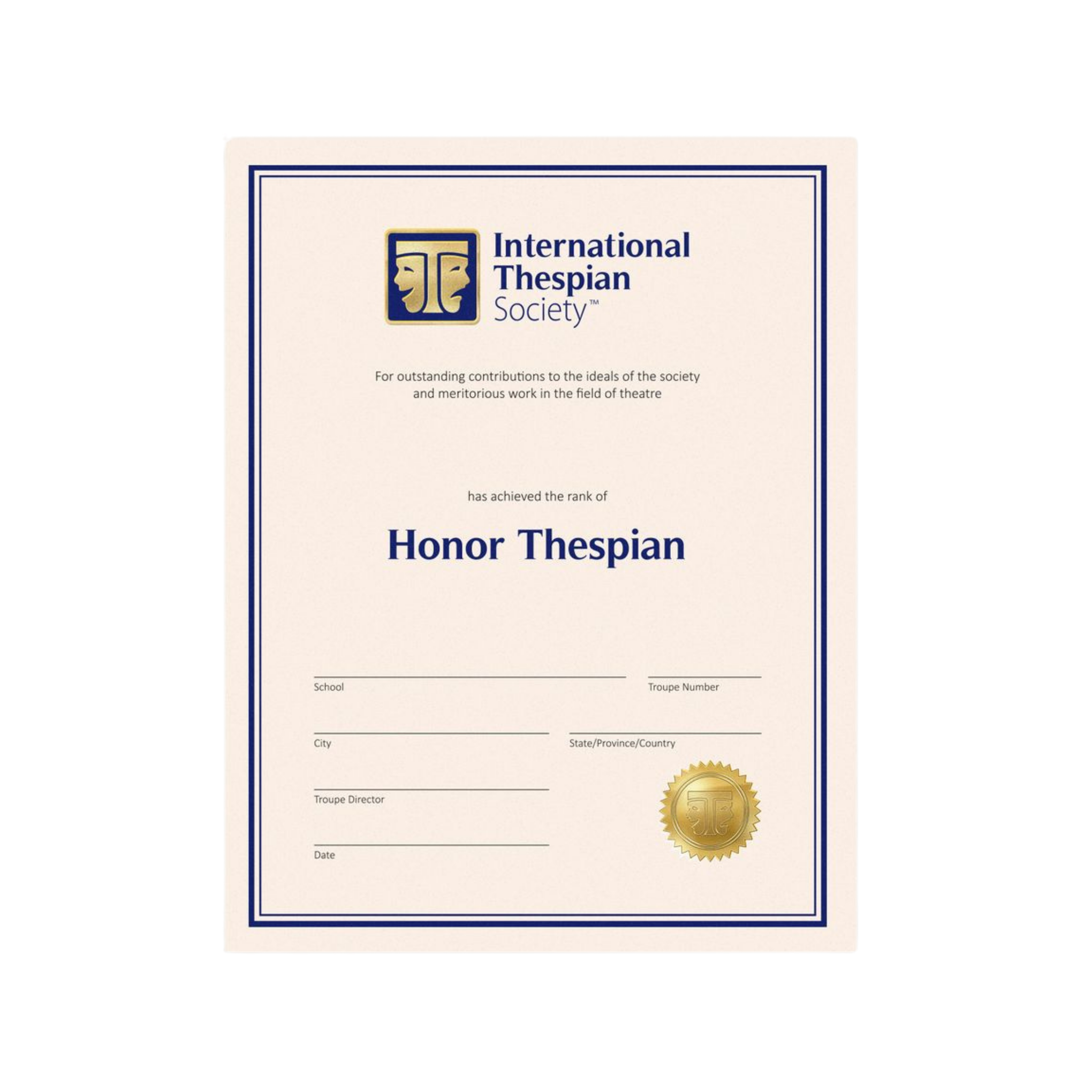 Honor Thespian Cert PK5