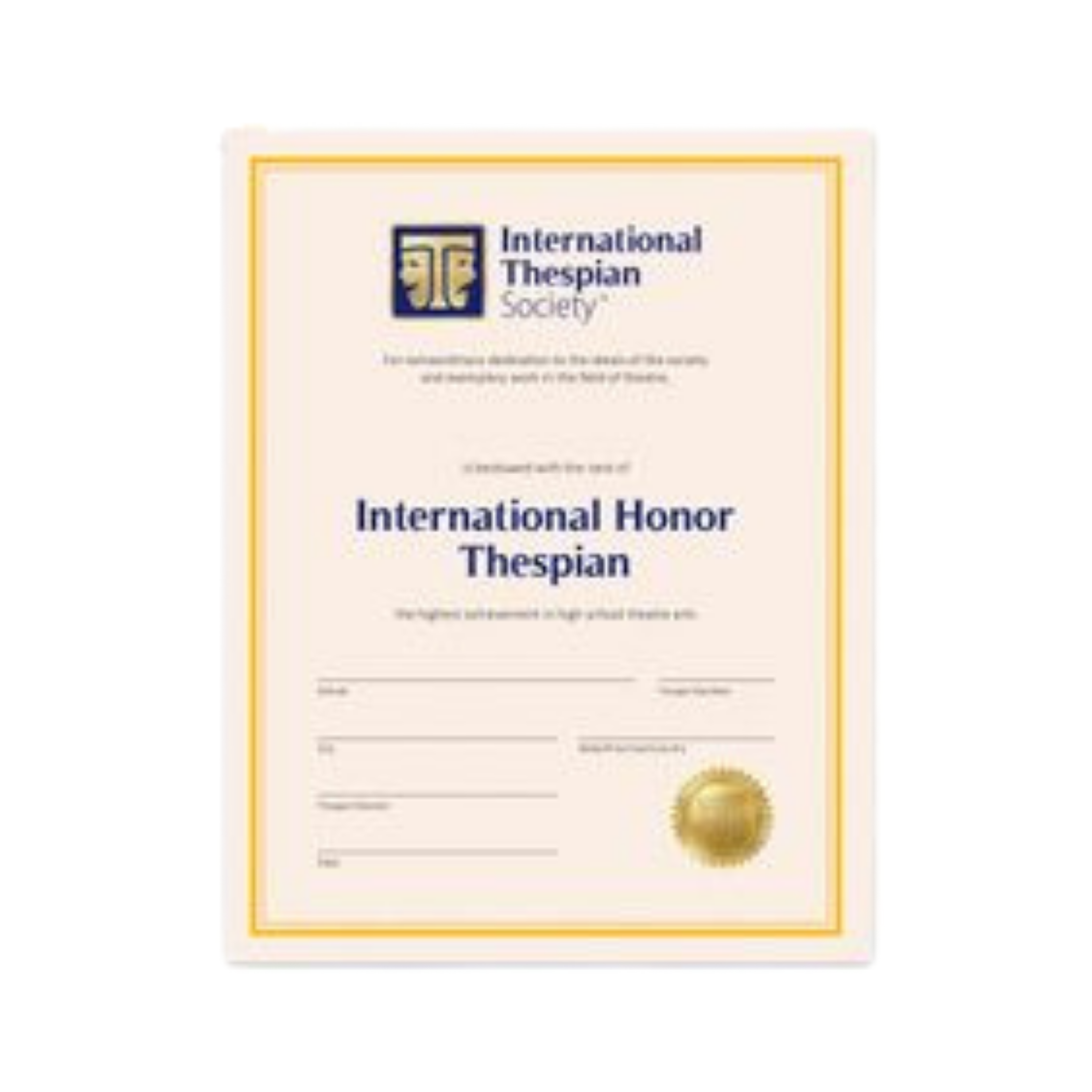Intl Honor Thespian Cert PK5