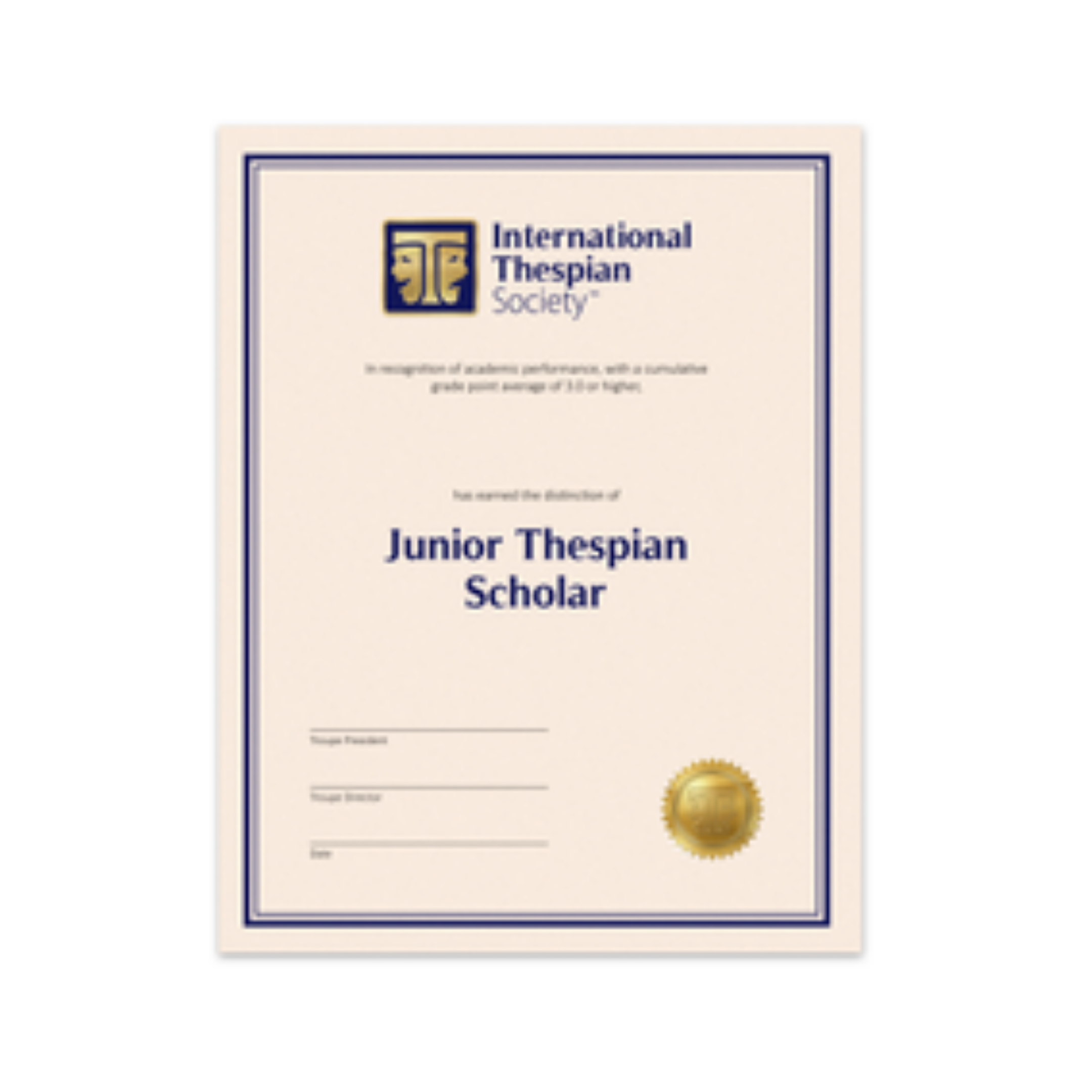 Jr Thespian Scholar Cert PK5